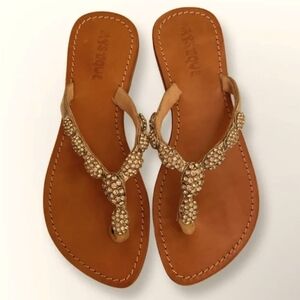 Mystique Boutique Tan & Gold Braided Crystal Thong Sandals